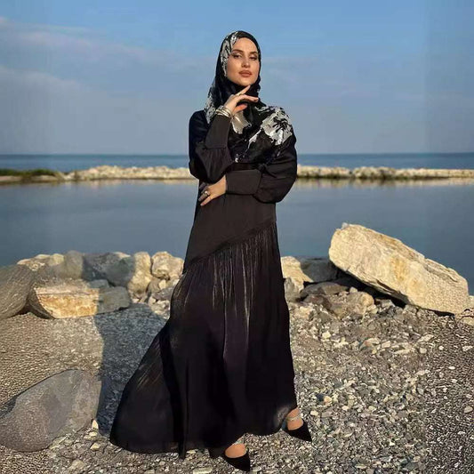 Women's Muslim Style Satin Stitching Design Elegant Fashion Dress