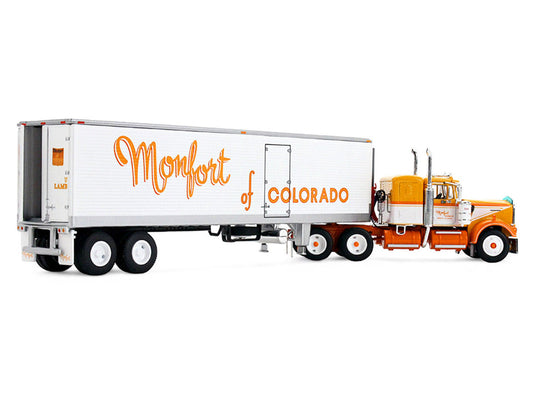 Kenworth W900A with 36" Sleeper and 40' Vintage Trailer with Reefer "Monfort of Colorado" Orange and White "Fallen Flag #50" 1/64 Diecast Model by DCP/First Gear