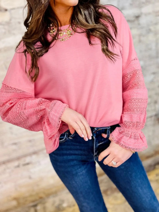 Lace Detail Flounce Sleeve Sweatshirt
