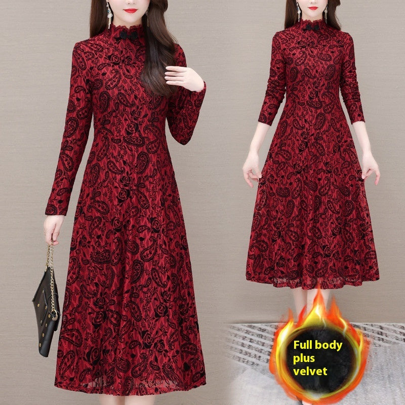 Fashion Personality Lace Velvet Dress Women