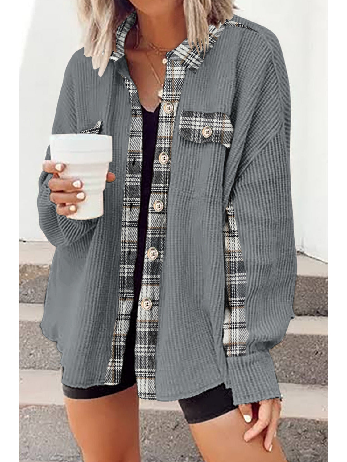 Plaid Button Down Collared Jacket