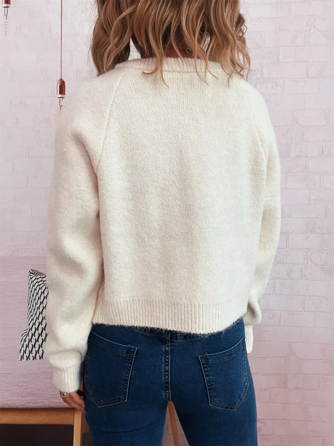 Women Button-Up Raglan Sleeve Cardigan Sweater