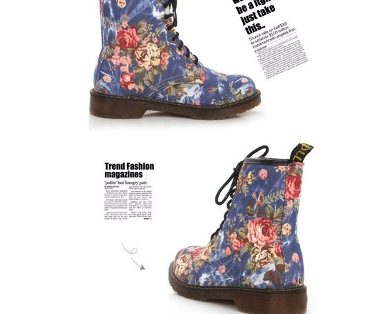 New western cowboy style Europe and America handsome retro small floral flat with boots high help Martin boots