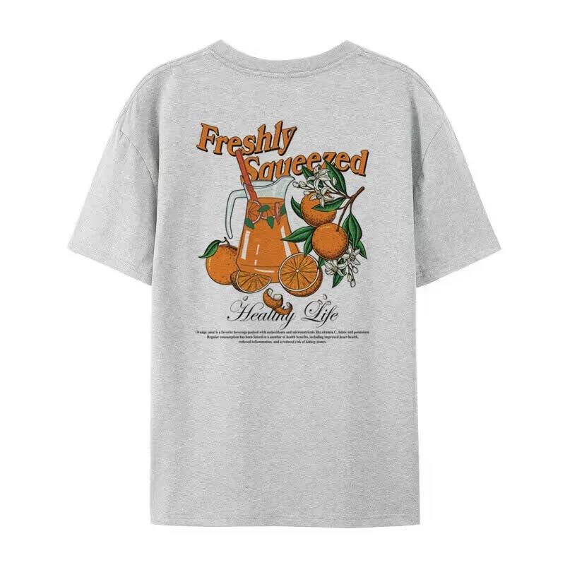 Orange Fruit T-Shirts Back Print Loose Botanical T Shirt Wom