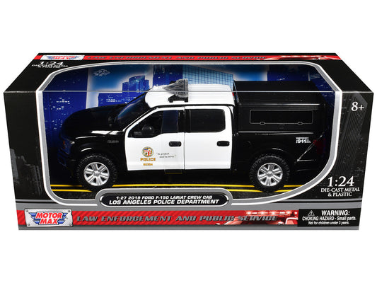 2019 Ford F-150 Lariat Crew Cab Pickup Truck with Camper "Los Angeles Police Department" Black and White "Law Enforcement and Public Service" Series 1/24-1/27 Diecast Model Car by Motormax
