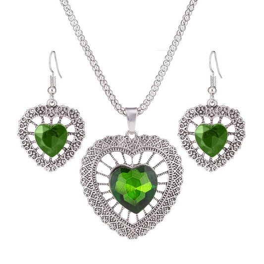 Vintage Crystal Rhinestone Double Heart Set