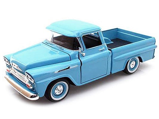 1958 Chevrolet Apache Fleetside Pickup Truck Light Blue 1/24 Diecast Model Car by Motormax
