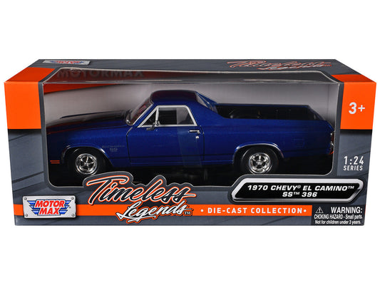 1970 Chevrolet El Camino SS 396 Dark Blue Metallic with Black Stripes 1/24 Diecast Model Car by Motormax