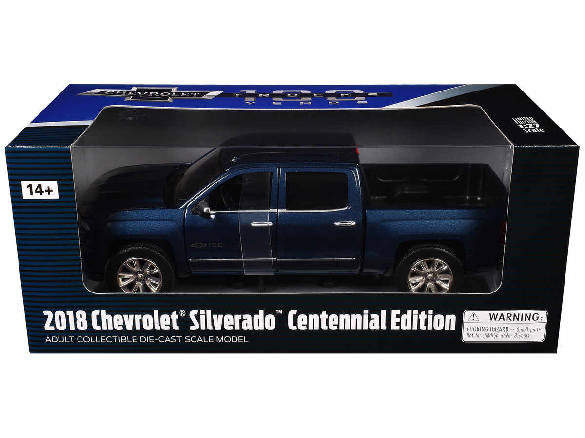 2018 Chevrolet Silverado LTZ Pickup Truck Centennial Edition Blue Metallic "100 Years Anniversary" 1/27 Diecast Model Car by Motormax