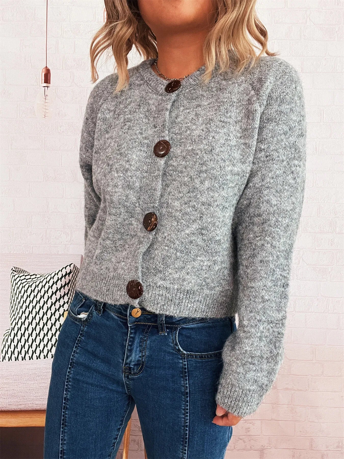 Women Button-Up Raglan Sleeve Cardigan Sweater