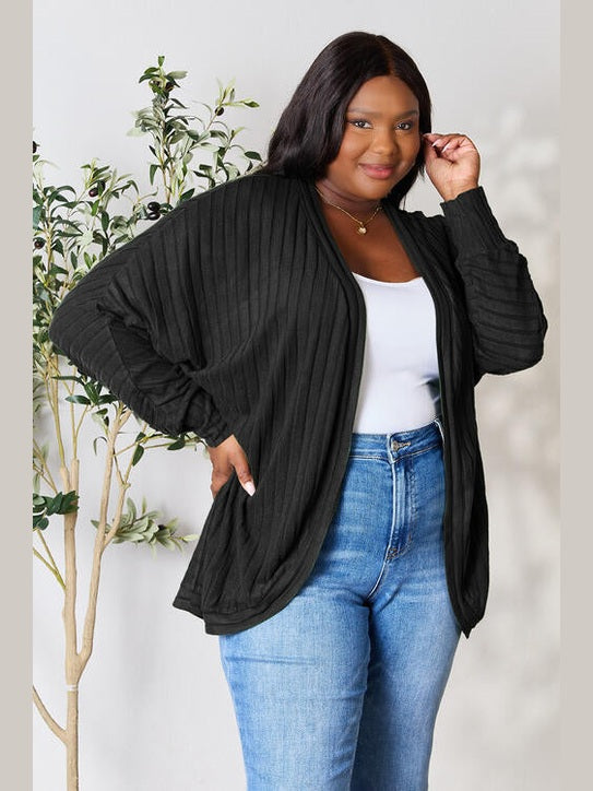 Women Basic Full Size Ribbed Cocoon Cardigan Sweater
