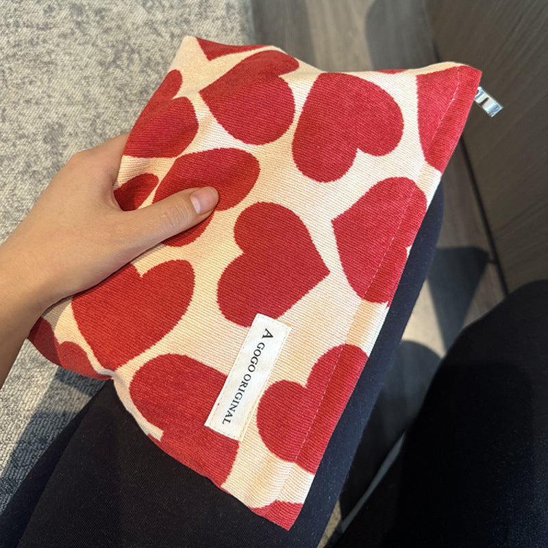 Corduroy Love Heart Cosmetic Bag Portable Skin Care Products Buggy Bag