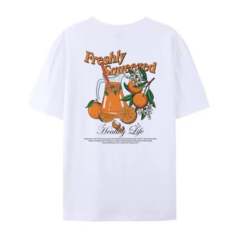 Orange Fruit T-Shirts Back Print Loose Botanical T Shirt Wom