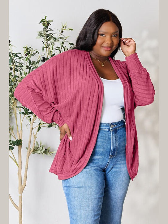 Women Basic Full Size Ribbed Cocoon Cardigan Sweater