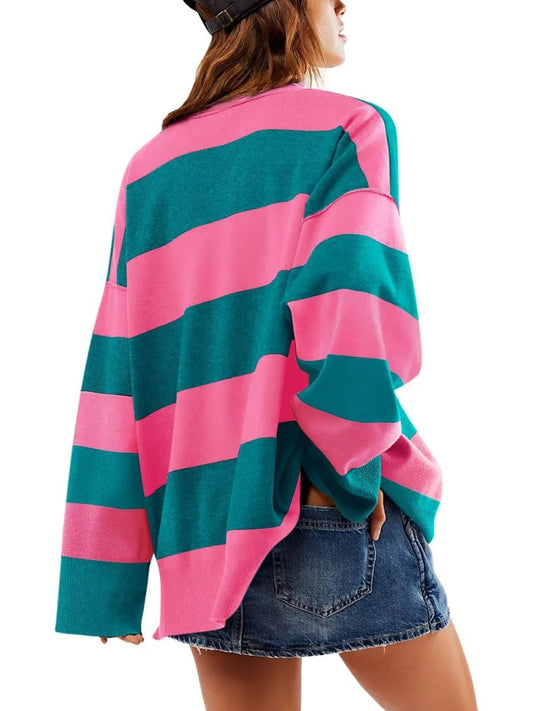 Striped Half-Zip Oversized Sweatshirt