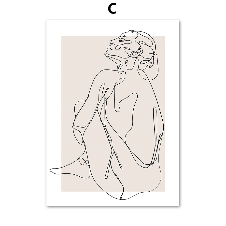 Abstract Female Wall Art Canvas Floral Line Drawing Nordic Poster