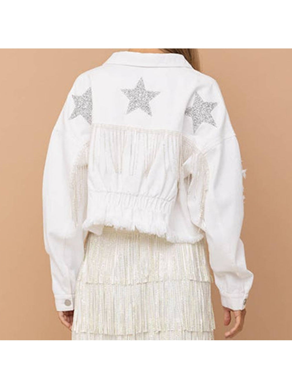 Distressed Raw Hem Dropped Shoulder Denim Jacket