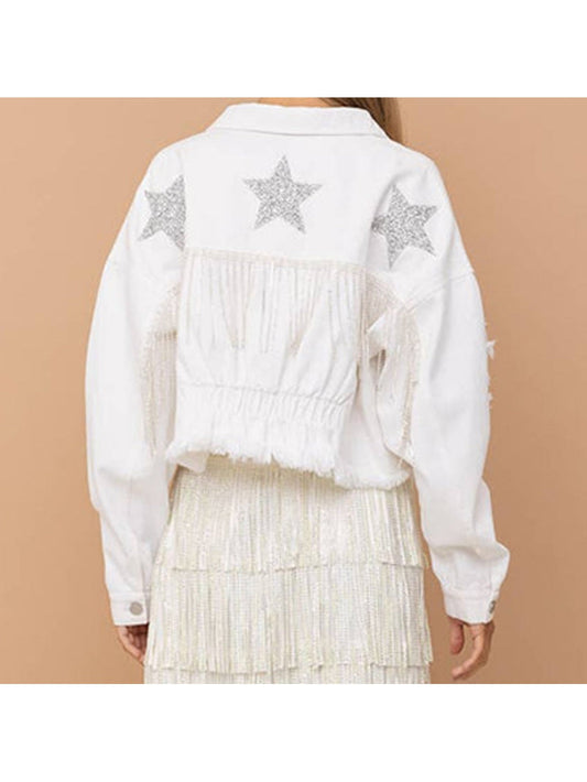 Distressed Raw Hem Dropped Shoulder Denim Jacket