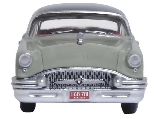 1955 Buick Century Windsor Gray and Dover White with Carlsbad Black Top 1/87 (HO) Scale Diecast Model Car by Oxford Diecast
