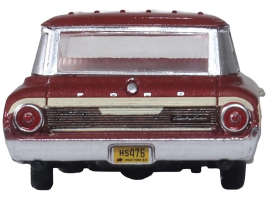 1964 Ford Country Station Wagon Squire Vintage Burgundy with Woodgrain Sides and White Interior 1/87 (HO) Scale Diecast Model Car by Oxford Diecast