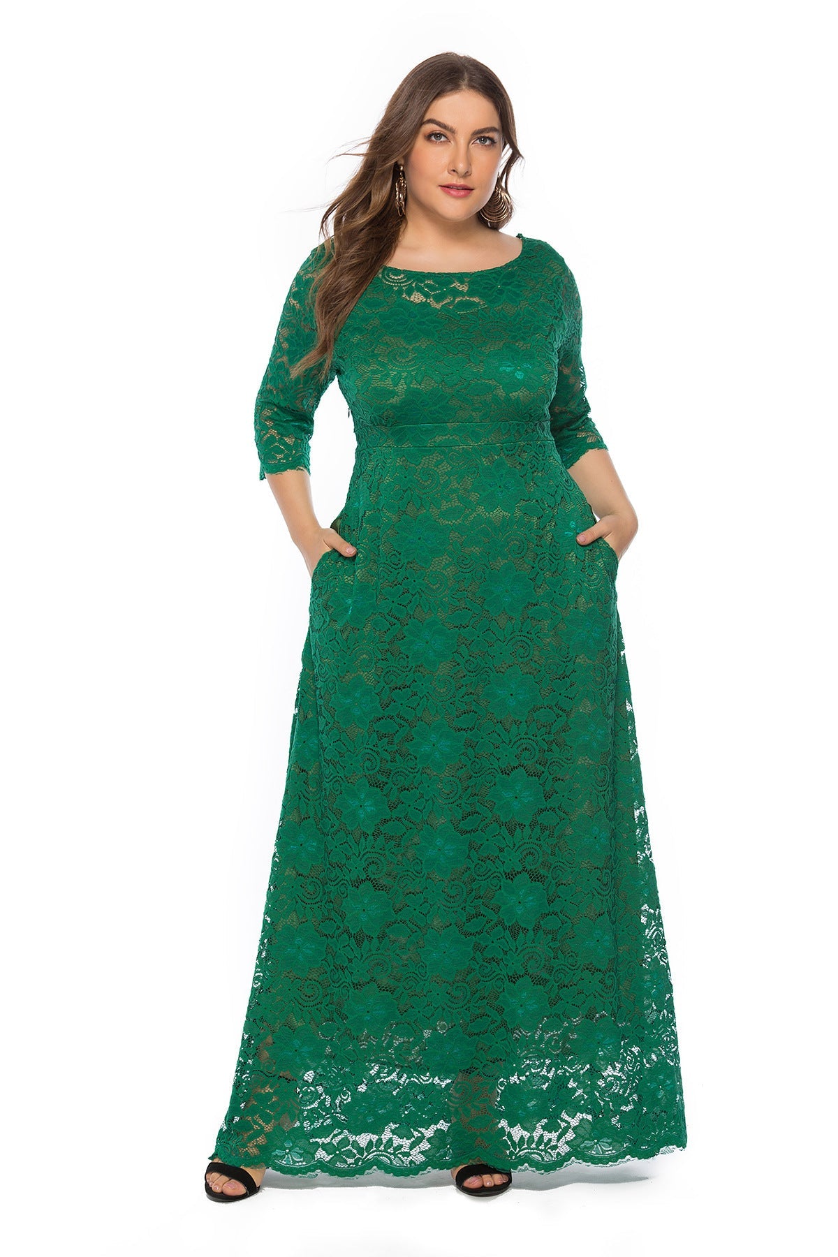 Plus Size Women New Hollow Lace Pocket Dress