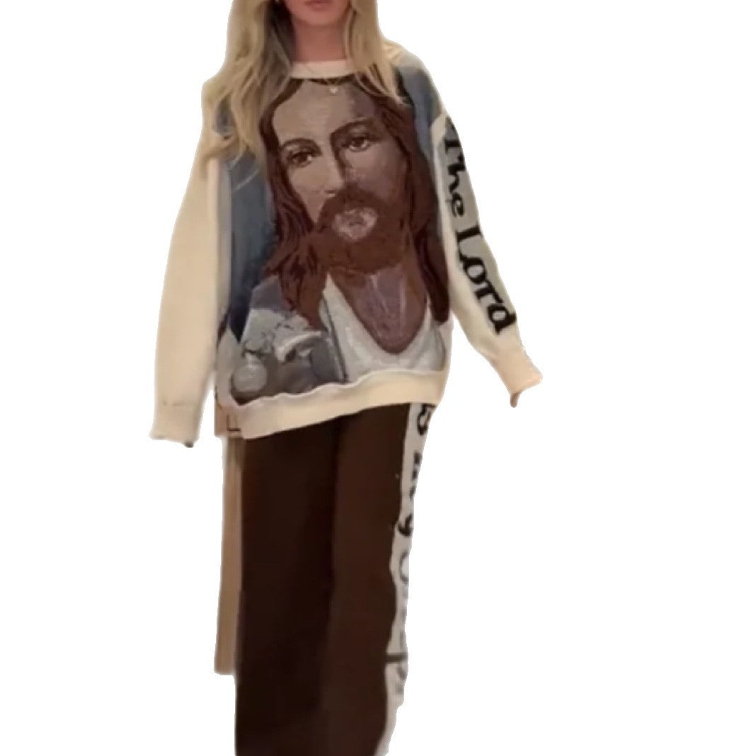 Trendy Round Neck Long Sleeve Digital Printing Suit