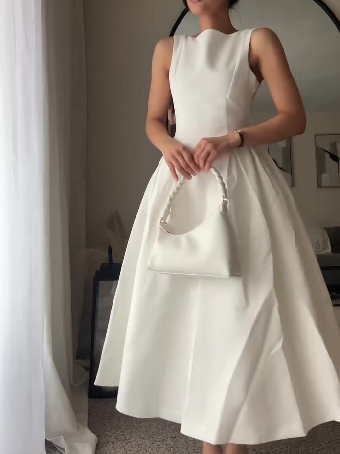 White Round Neck Sleeveless Swing Dress