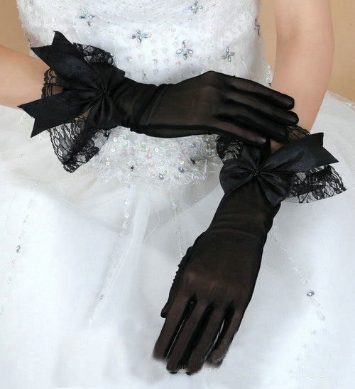 Wedding Bride Wedding Dress Evening Gloves Black Lace