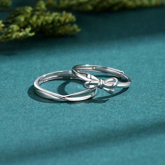 S925 Silver Bow Couple Ring
