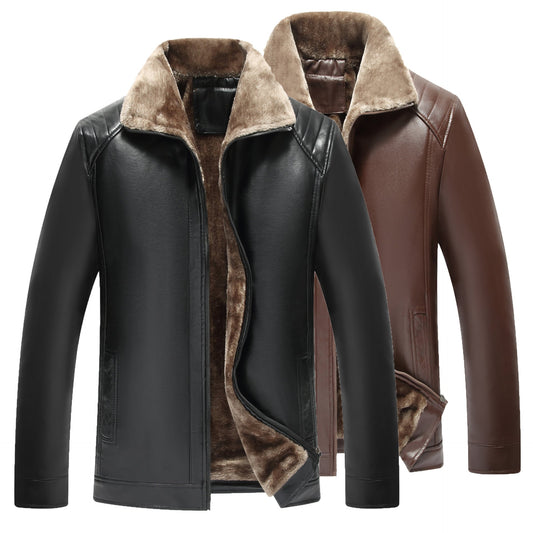 Middle-aged And Elderly Men's Fur-lined Leather Jacket