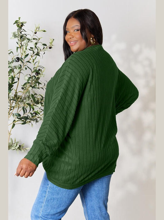 Women Basic Full Size Ribbed Cocoon Cardigan Sweater