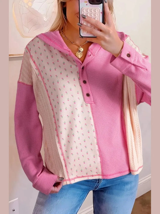 Color Block Button Detail Hoodie