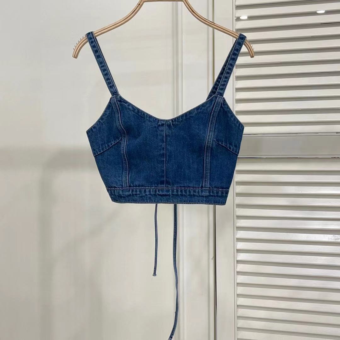 Versatile Short Denim Suspender Tank Top For Women