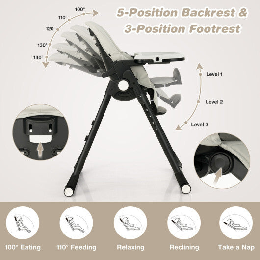 4-in-1 Baby High Chair with 6 Adjustable Heights-Gray