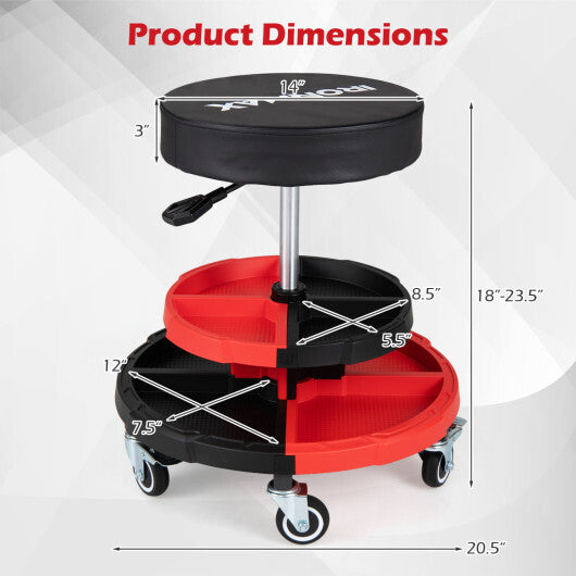 Rolling Mechanic Stool with Cushioned Seat and 5 Wheels 330 LBS-Red