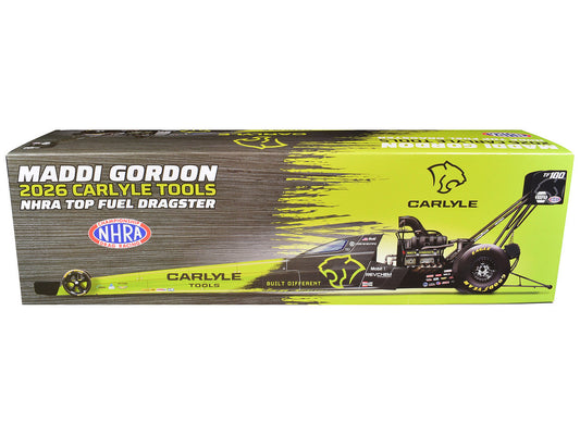 NHRA TFD (Top Fuel Dragster) #TF100 Maddi Gordon "Carlyle Tools" Green and Black (2026) 1/24 Diecast Model Car Auto World