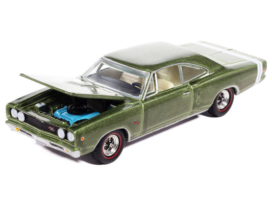 1968 Dodge Coronet R/T Medium Green Metallic with White Interior "Vintage Muscle" Series 1/64 Diecast Model Car by Auto World