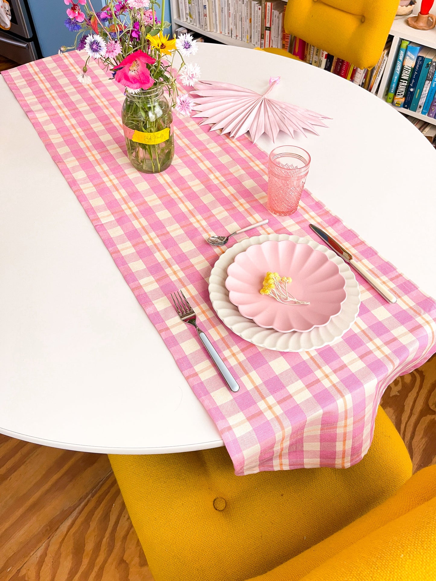 Abigail Plaid Runner in Bubblegum and Peach
