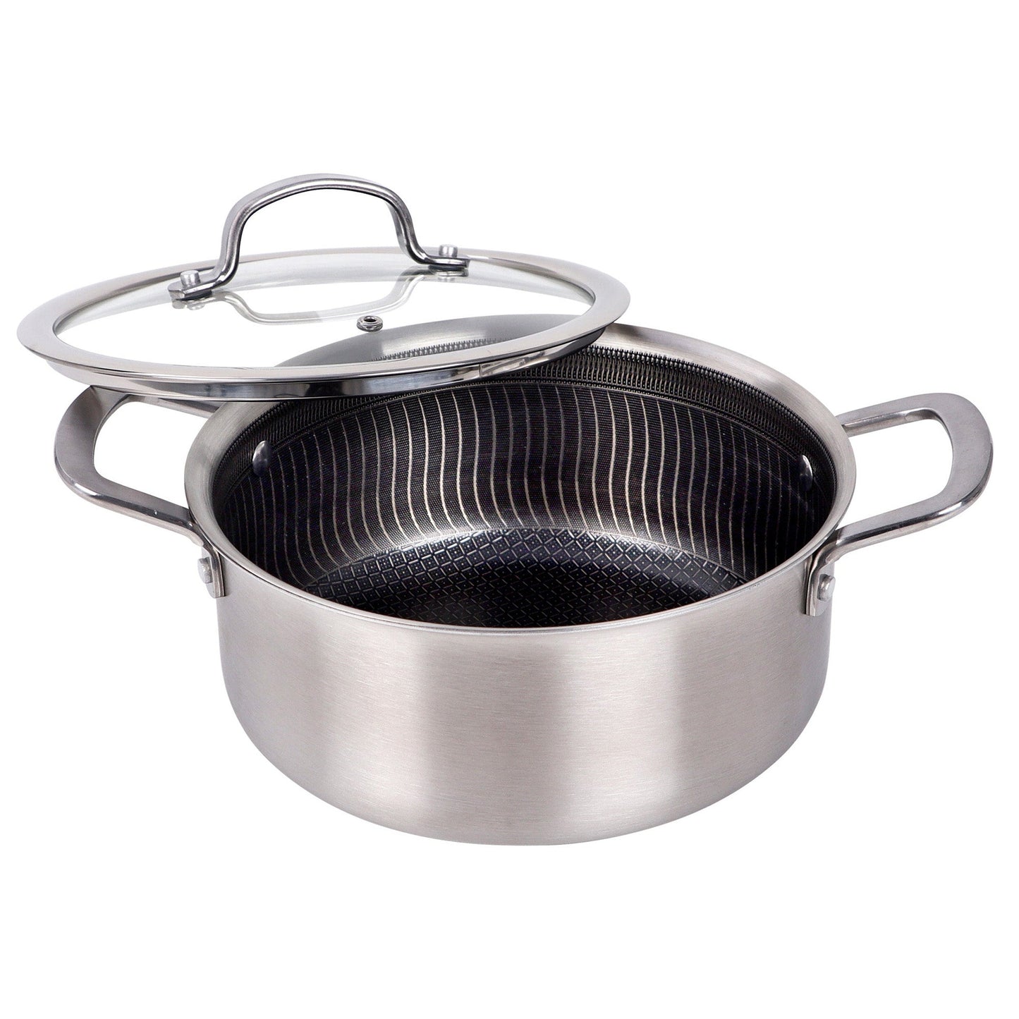 Brentwood 4 Quart 3-Ply Hybrid Non-Stick Stainless Steel Dutch Oven with Tempered Glass Lid