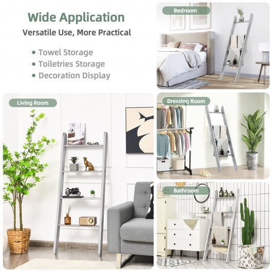 4-Tier Wall Leaning Ladder Shelf Stand-Gray