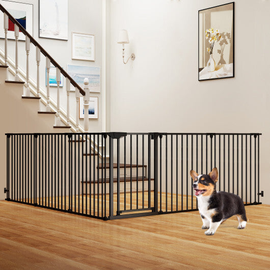 Extra Wide Baby Gate Fits 34.5-154" Openings 6-Panel Adjustable Pet Safety Fence-Black - Color: Black