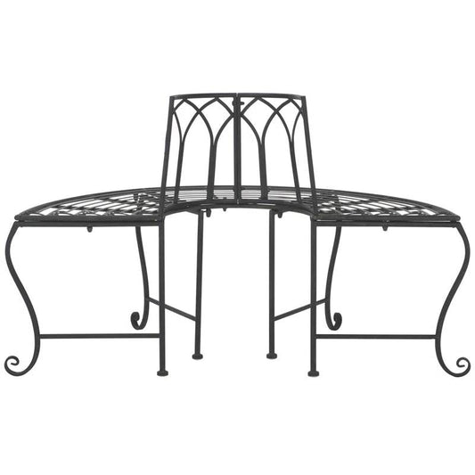 Half-Circle Outdoor Patio Garden Black Wrought Iron Tree Bench