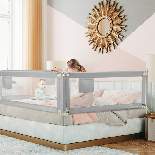76.8 Inch Baby Bed Rail with Double Safety Child Lock-Gray - Color: Gray