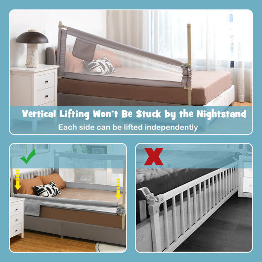 76.8 Inch Baby Bed Rail with Double Safety Child Lock-Gray - Color: Gray