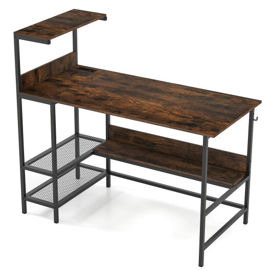 48 Inch Computer Desk with Power Outlets and Storage Shelves-White