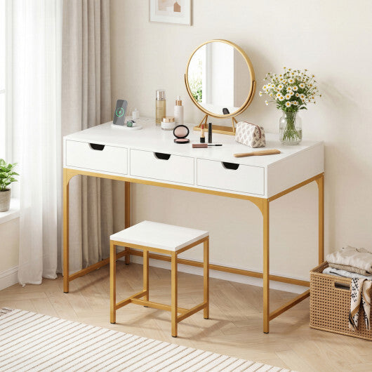 Office Desk with Power Outlets and Hidden Compartment for Study-White