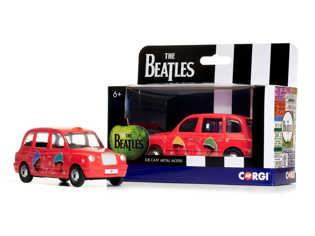 The Beatles London Taxi RHD (Right Hand Drive) "Christmas Taxi" Red with Graphics Diecast Model by Corgi
