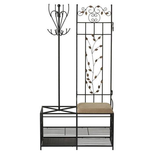 Entryway Hall Tree Coat Rack Storage Bench with Scrolling Leaves Scrollwork