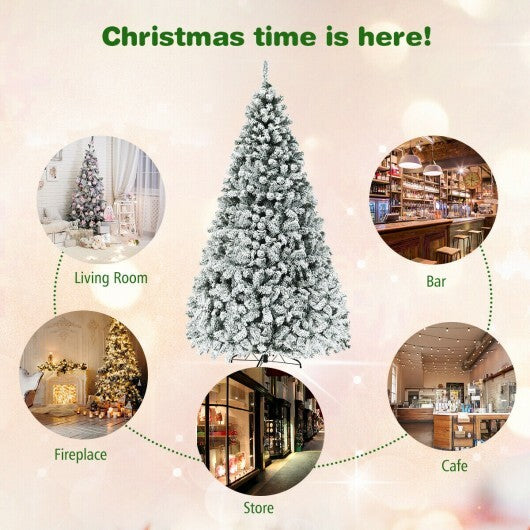 Pre-Lit Premium Snow Flocked Hinged Artificial Christmas Tree-6 ft