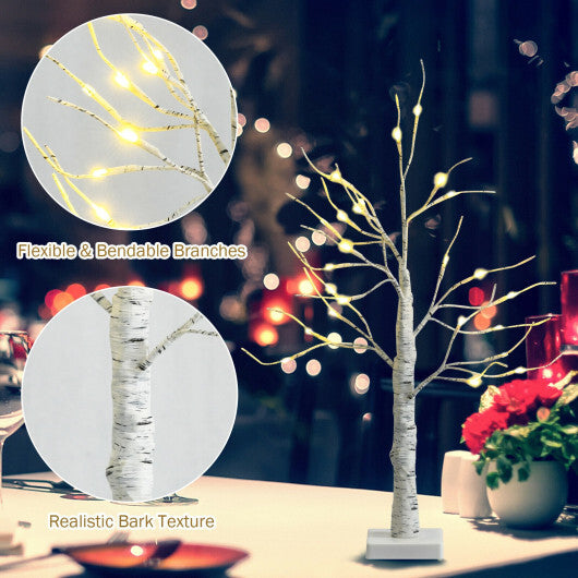 2 Feet Pre-lit White Twig Birch Tree Battery Powered for Christmas Holiday - Color: White - Size: 2 ft